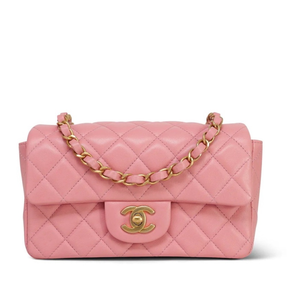 19s Pink Lambskin Quilted Mini Rectangular Flap Aged Gold Hardware SOLD
